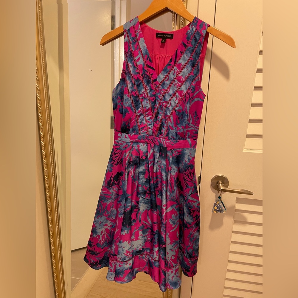 Banana Republic Pink Blue Floral Midi Dress (0P)